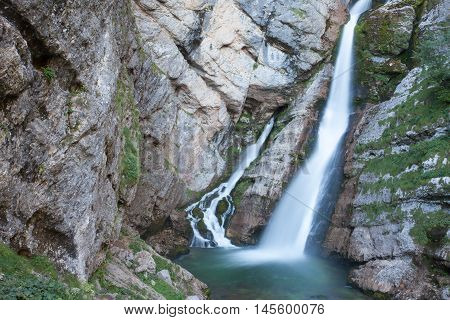 Waterfall on Savica river Lake Bohinj Slovenia.