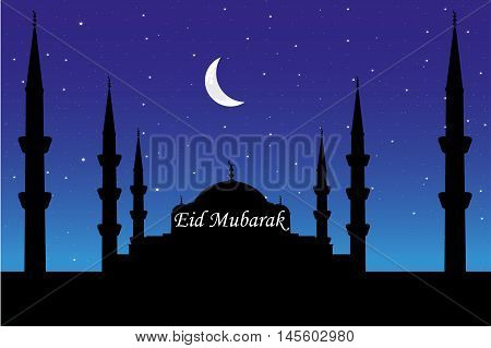 Illustration of Eid Mubarak greeting on mosque