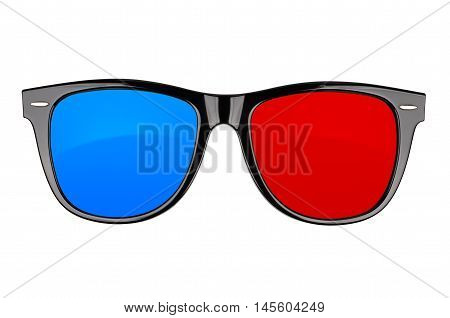 Plastic 3d cinema anaglyph glasses isolated on white. With clipping path