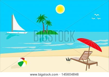 Sunny vacation day in beach, vector, illustration