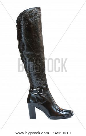 Schwarzes Leder-Stiefeln, Isolated On White