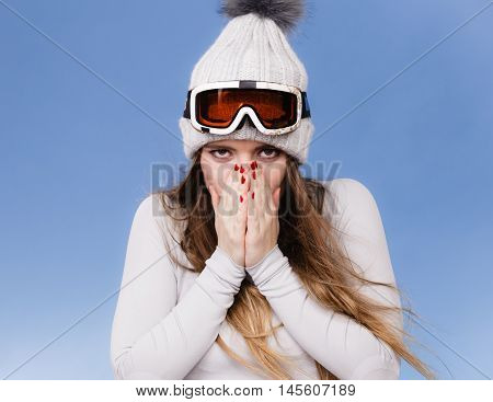 Woman In Thermal Underwear Ski Googles