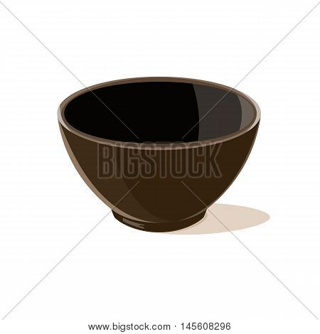 Empty brown bowl isolated on white background. Vector illustration.