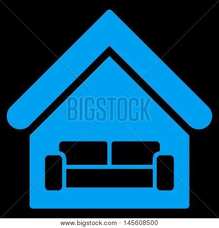 House Interrior icon. Vector style is flat iconic symbol, blue color, black background.