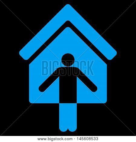 House Owner Wellcome icon. Vector style is flat iconic symbol, blue color, black background.