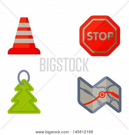 Auto transport motorist icons symbols and equipment auto transport symbols vector. Auto transport service and car driver tools icons high detailed vector set. Motorist driving icons