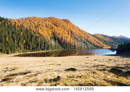 Reflections On Water, Autumn Panorama From Mountain Lake