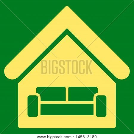 House Interrior icon. Vector style is flat iconic symbol, yellow color, green background.