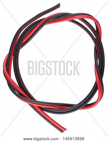 Red and black power cable for low voltage DC. Object is isolated on white background without shadows