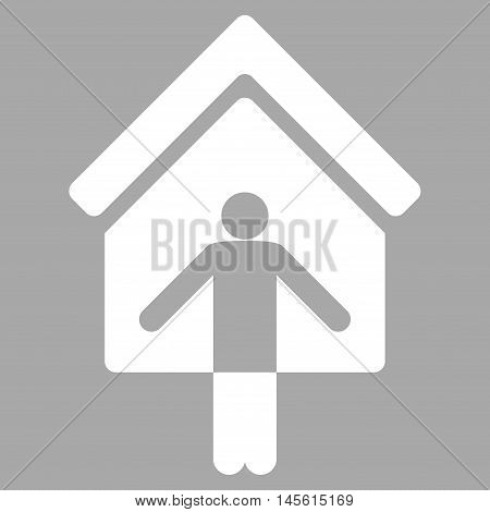 House Owner Wellcome icon. Vector style is flat iconic symbol, white color, silver background.