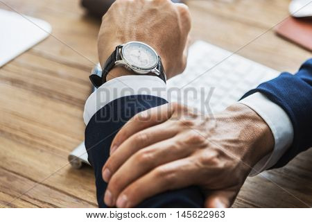Business Man Check Time Delay Concept