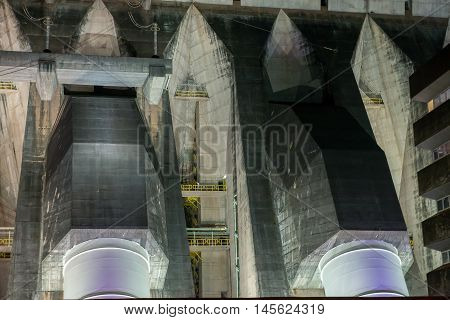 View Of The Illuminated Itaipu Dam Giant Penstocks