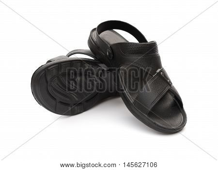 pair of black leisure sandal on white background