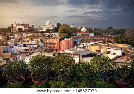 Taj Mahal View From Rooftop Restaurant In India