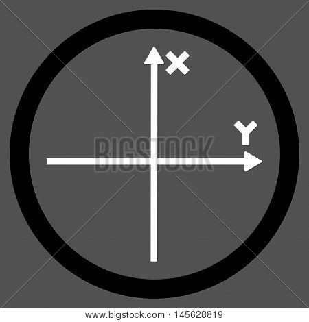 Cartesian Axis vector bicolor rounded icon. Image style is a flat icon symbol inside a circle, black and white colors, gray background. Vector illustration.