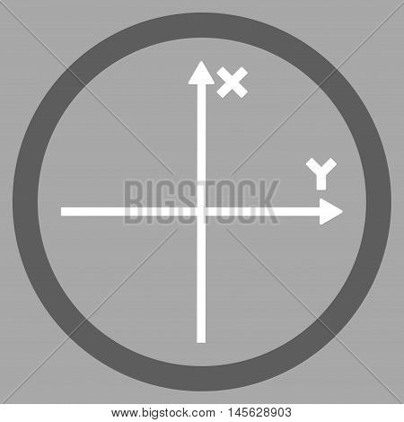 Cartesian Axis vector bicolor rounded icon. Image style is a flat icon symbol inside a circle, dark gray and white colors, silver background. Vector illustration.