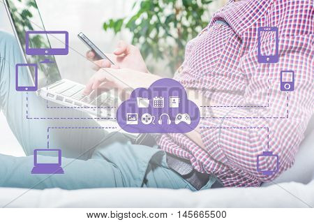 The concept of Omnichannel between devices to improve the performance of the company. Innovative solutions in business.