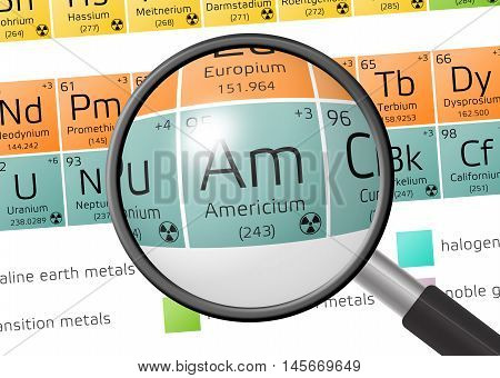 Element Of Americium With Magnifying Glass