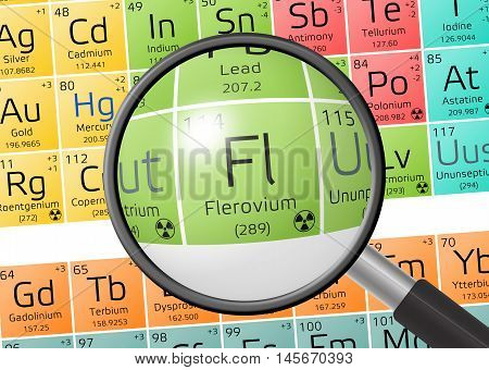 Element Of Flerovium With Magnifying Glass