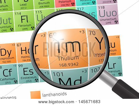 Element Of Thulium With Magnifying Glass