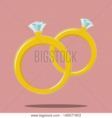 two rings with diamond gem marriage symbol. Stock vector icon