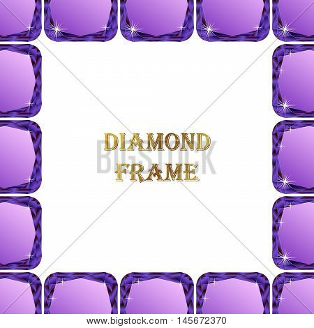 Diamonds square frame. Vector illustration jewelry. Abstract vector border on white background.
