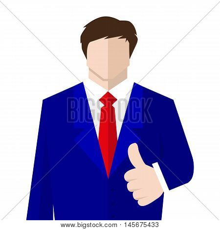 Man in suit shows a sign Thumb Up.