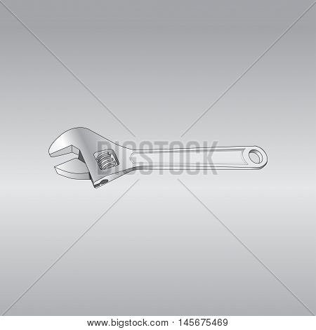 Adjustable wrench isolated on white and gray background