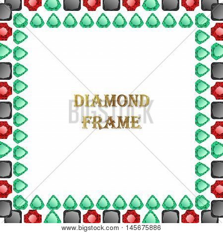 Diamonds square frame. Vector illustration jewelry. Abstract vector border on white background.