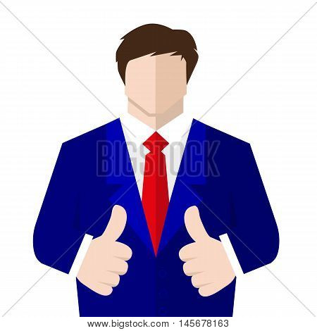 Man in suit shows a sign Thumb Up. Vector