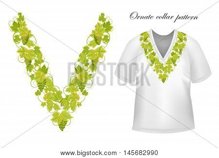 Neck print vector floral design. Fashion grapes ornament collar. Vector illustration. Green