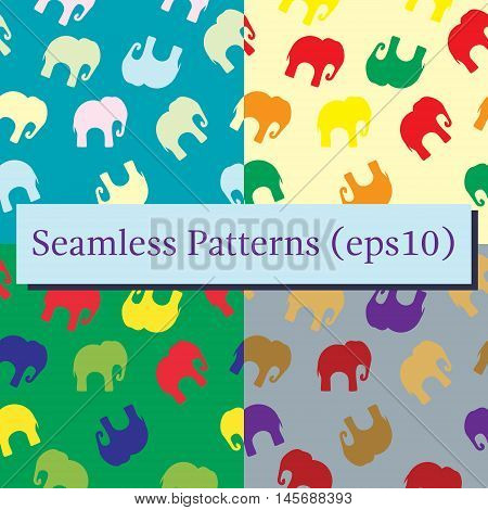 Seamless pattern set. Texture with colorful elephants. Can be used for textile, website background, book cover, packaging.