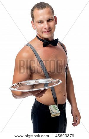 Waiter With A Bare-chested Dancer In A Bar