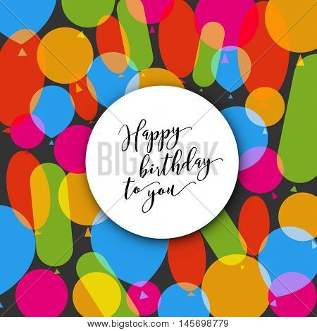 Happy birthday modern minimalist vector illustration card with balloons - dark background version
