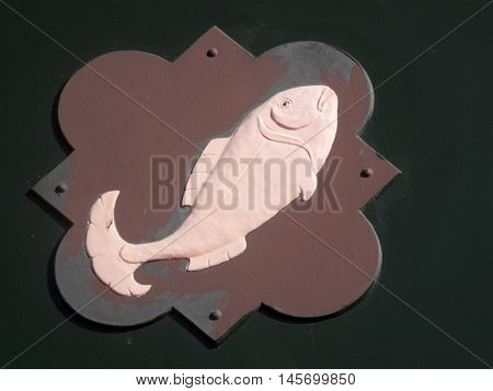 Fish symbol on entrance door to Hamburg fish market