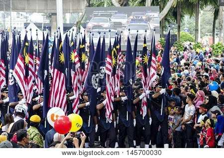 Kuala Lumpur August 31 2016 joyous celebration of Independence Day in celebrating excited by all Malaysians to attend the rally and parade at Dataran Merdeka Kuala Lumpur. The parade goes past by various agencies and contingents were among the attendees w
