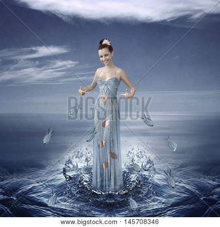 The woman and origin of first fishes.