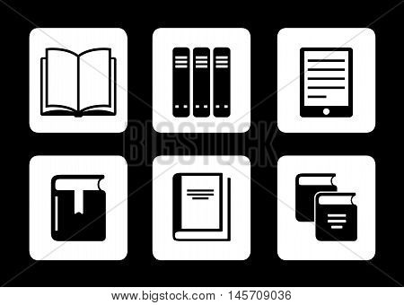 set of book icons on black background