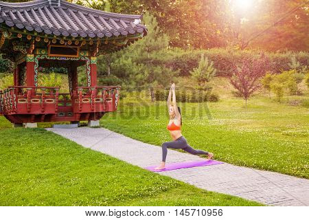 Young Woman Practicing Yoga In The Park.