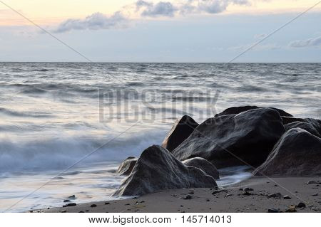 Waves Crashing on to Jetty at Scusset Beach