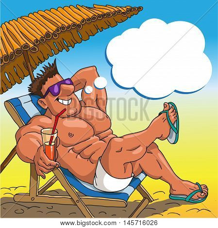man at the beach drinking a cocktail