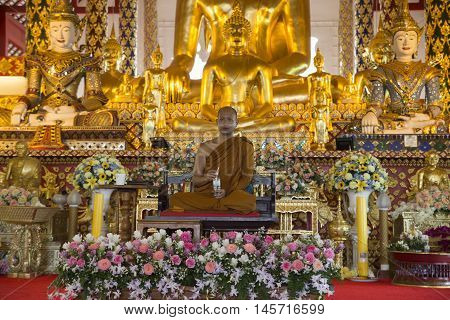 Buddhist Monk Sit In Temple