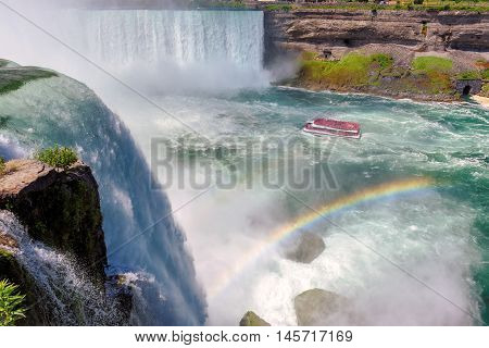 The view to the Niagara fall and a rainbow