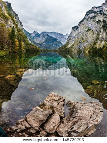 Bavarian Alps. Unique lighting effects on the lake Obersee. Berchtesgaden in Germany on the border with Austria