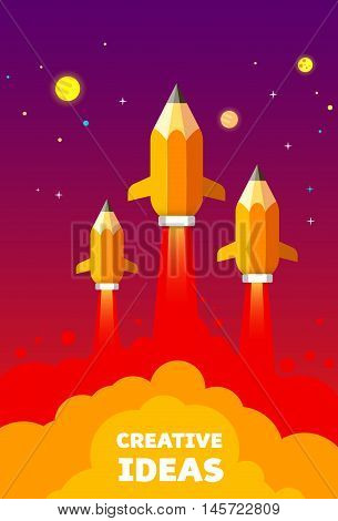 Pencil in the form of a rocket .Creative idea startup