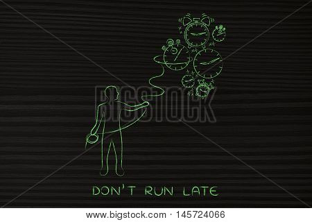 Person With Lasso Collecting Falling Clocks, Time Management Concept