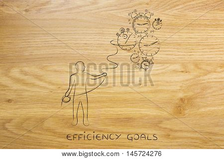 Person With Lasso Collecting Falling Clocks, Time Management Concept