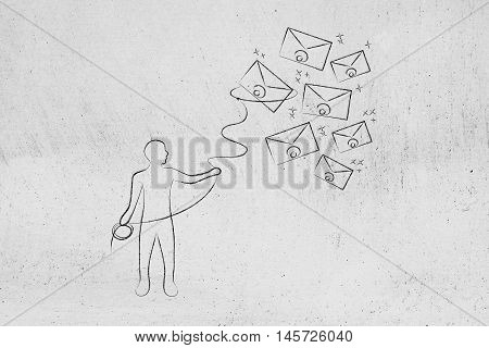 Person With Lasso Catching Envelopes, Email & Communication Concept