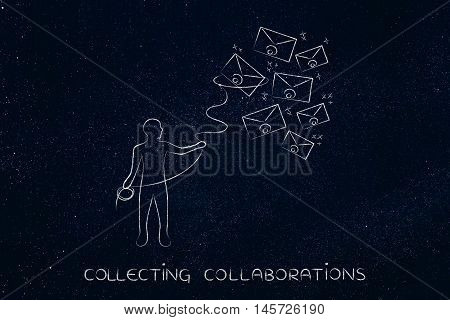 Person With Lasso Catching Envelopes, Email & Communication Concept