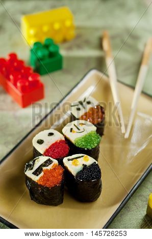 Maki sushi roll. Japanese cuisine for kids